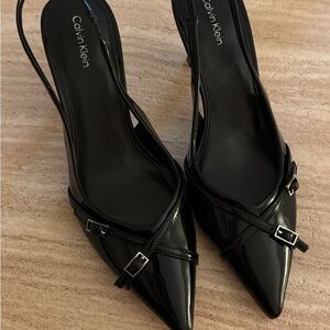 Calvin Klein Black Patent Slingback Heels
